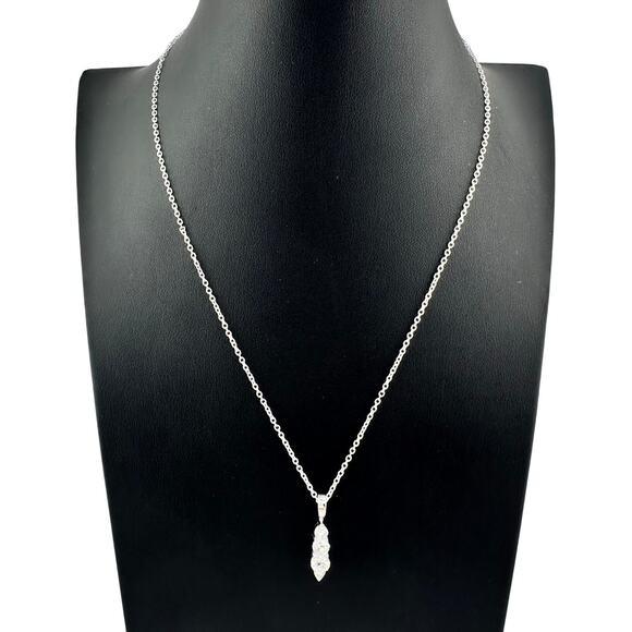 Cubic Zirconia Triple Gem Prong Set Modern Minimalist Silver Tone 18" Necklace - Picture 4 of 8